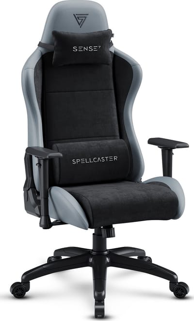 SENSE7 Spellcaster FUKU XL PU - Gamingstoel - Belastbaar tot 160 kg - Stof & Eco-leer - Bureaustoel - Ergonomische Stoel - Max. 190 cm - Zwart en grijs