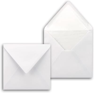 Vierkante Enveloppen - Briefkaarten Enveloppen - Uitnodigingen Versturen - Met Witte Zijde Binnenvoering - 16 x 16 cm - Hoog Wit