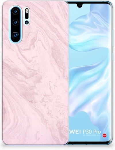 Huawei P30 Pro TPU Siliconen Hoesje Marble Pink - Origineel Cadeau Vriendin