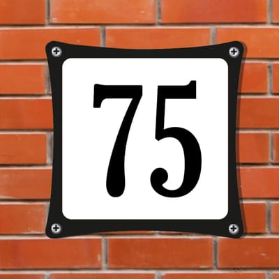 Decoporta Huisnummerbord Emaille-Look - Nummer 75 - Standaard - 10 x 10 cm | incl. schroeven