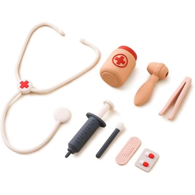 Baby Siliconen Medisch Speelgoed Gereedschap Dokter Speelgoed Model Behandelingsgereedschap Stethoscoop Medicijnflesje Spuit Siliconen Bpa-vrij Speelgoed wit