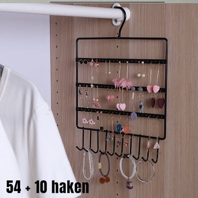 Allernieuwste.nl® Hang Sieradenrek Oorbellenrek 64x Oorbellen Display Sieraden Rek Organizer - Voor 64 Kettingen en Oorbellen - 4 Verdiepingen - porte-bijoux - 41 cm M191 - Kleur ZWART