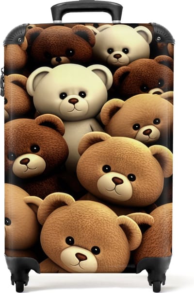 Noboringsuitcases.com - Kinderkoffer - Knuffelbeer - Bruin - Design - Beer - Jongens en meisjes - Trolley kinderen - TSA slot - Kofferslot - Koffer met print - Past binnen 55x40x20 cm en 55x35x25 cm - Reiskoffer - Hardcase koffer - Lichtgewicht
