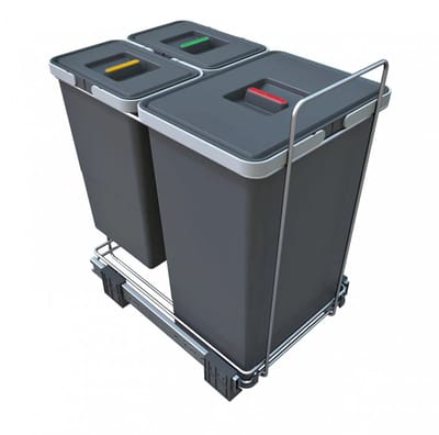 ECOFIL afvalbak 24+8+8L met deksel; volledig uitschuifbaar; bodemmontage vanaf kastbreedte 40cm