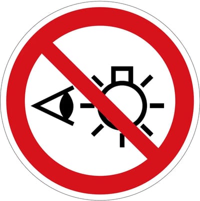 Niet in licht kijken verbodsbord - P075 | gecoat dibond materiaal | 10 cm
