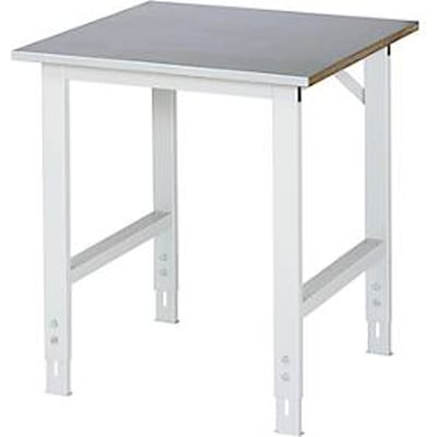 Rau werktafel Tom, handmatig in hoogte verstelbaar, 25 mm MDF-plaat met plaatstalen bekleding, tot 500 kg, B 750 x D 800 x H 760-1080 mm, zilver/lichtgrijs