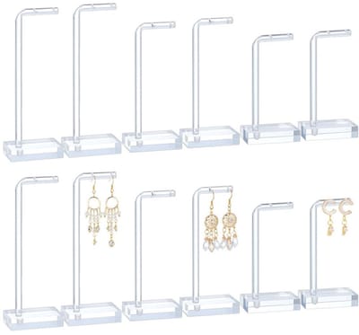 Dailygoods- Oorbellenstandaard L-vorm - Transparant Acryl - 12 Maten - Sieradenhouder - Sieradenstandaard - Ruimtebesparend