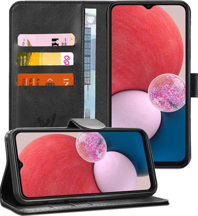 Hoesje geschikt voor Samsung Galaxy A13 4G - Book Case Kunstleer Wallet Cover Portemonnee Pasjeshouder Hoes Zwart