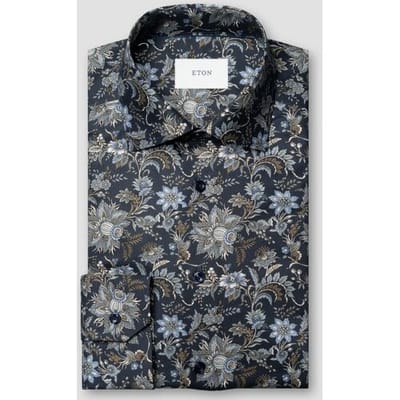 Eton Overhemd Floral Fantasy Organic Cotton Signature Twill Donker Blauw / male