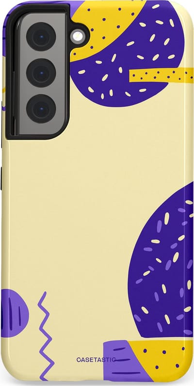 Casetastic hoesje geschikt voor Samsung Galaxy S22 - Dubbellaagse bescherming - Geo zigzag - Fashion Case - Crème Blauw Geel