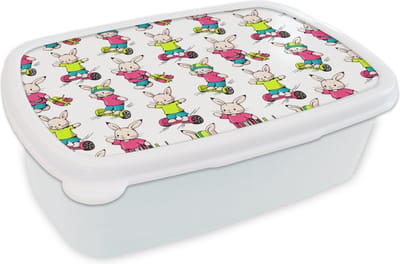 Broodtrommel Wit - Lunchbox - Brooddoos - School - Konijnen - Dieren - Kinderen - Patronen - 18x12x6 cm - Volwassenen