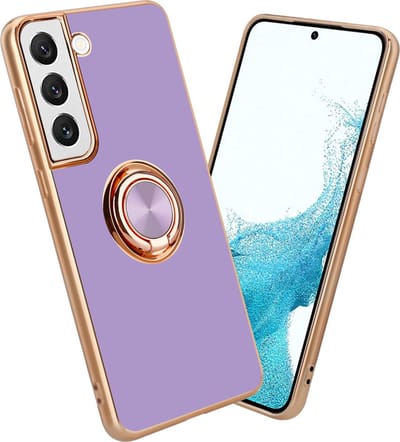 Cadorabo Hoesje geschikt voor Samsung Galaxy S21 5G in Glossy Licht Paars - Goud met ring - Beschermhoes van flexibel TPU-silicone Case Cover met camerabescherming en magnetische autohouder