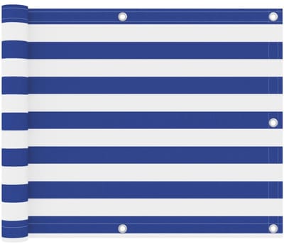 Balkonscherm - 75x300 cm - Oxford Stof - Blauw & Wit Gestreept - Wind- & Waterdicht - Privacy Doek met Aluminium Oogjes - Incl. 12m Touw