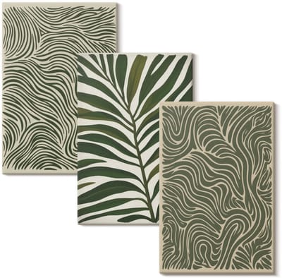 Wallfluent Set van canvas schilderijen - Abstracte patronen met bladeren en golvende vormen Canvas Schilderijen Set - set 3 stuks 20x30 cm - Groente Set van Canvas Prints - Texturen Canvas Kunst Set - Boheemse Canvas Kunst Set