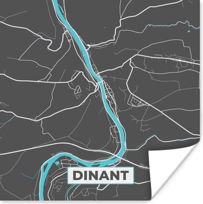 Poster België – Dinant – Stadskaart – Kaart – Blauw – Plattegrond - 100x100 cm XXL