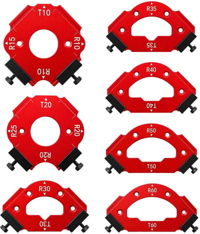 7 stuks freessjablonen voor bovenfrees, accessoires voor houtbewerking, radius jig router en hoek sjablonen, geschikt voor R10 tot R60 modellen