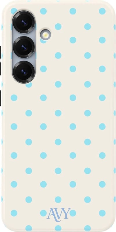 AVY Hoesje geschikt voor Samsung Galaxy S24 Plus | Riviera Dots | Polka Dots | Beige & Blauw | Hard Shell Back Cover | Compatibel met MagSafe & Qi2