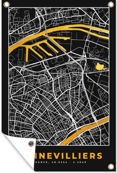 Muurdecoratie Frankrijk - Gennevilliers - Stadskaart - Kaart - Plattegrond - 120x180 cm - Tuinposter - Tuindoek
