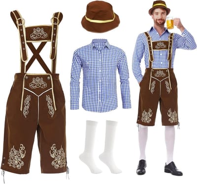 Oktoberfest Kostuum voor Mannen met Leren Broek, Shirt, Sokken en Hoed - Bavarian Outfit voor Feest en Cosplay