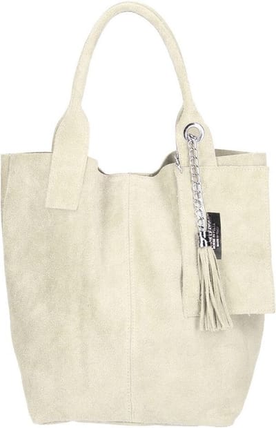 Beige Suède Shopper Kwastje & Etui - Suède Shoppers - Ruime Handtassen - Leer - Beige