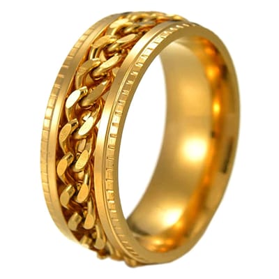 Anxiety Ring - (Ketting) - Stress Ring - Fidget Ring - Fidget Toys - Draaibare Ring - Angst Ring - Goud-Goud kleurig RVS - (16.00mm / maat 50)