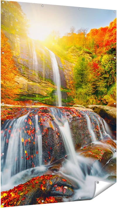 Gards Tuinposter Waterval in de Herfst Kleuren - 120x180 cm - Tuindoek - Tuindecoratie - Wanddecoratie buiten - Tuinschilderij