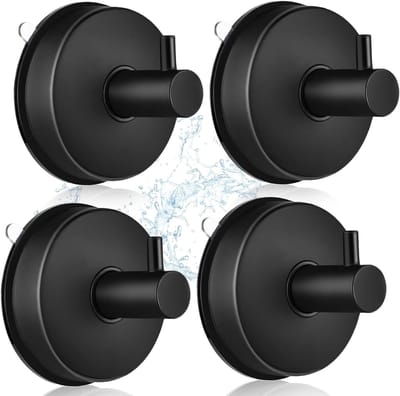 Set van 4 Zuignap Haakjes van 304 RVS, Waterdicht, Geschikt voor Handdoeken en Badjassen, Tot 5 kg Draagvermogen, Zwart