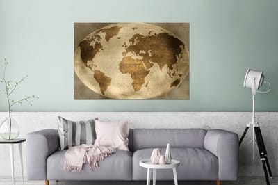 Aluminium schilderij 180x120 cm - Wanddecoratie metaal - Wereldkaart - Wereldbol - Vintage - Metalen muurdecoratie woonkamer - Decoratie industrieel - Foto op dibond - Industriële accessoires slaapkamer