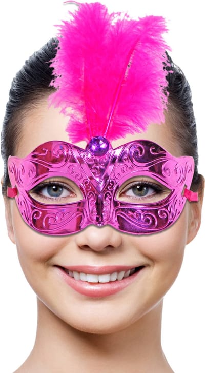 Folat - Venetiaans Masker magenta met veren