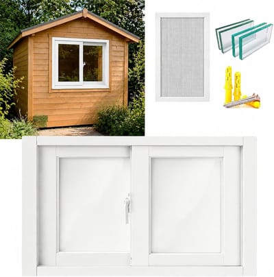 Schuifraam voor Kelder - Aluminium Raam - Ventilatie en Licht - Dubbel Gehard Glas - 33x29 Inch - Wit