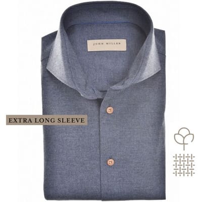 John Miller Overhemd Extra Long Sleeve Cutaway Flanel Mouwlengte 7 Donker Blauw / male