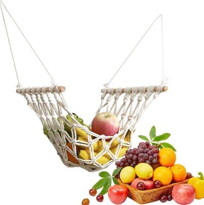 Fruit hangmat - Boho keukenrek - Keuken organiseren - Handgeweven katoen - 33x45 cm - Natuurlijk