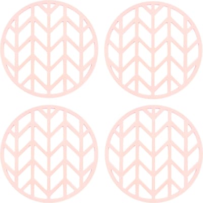 Krumble Pannenonderzetter - Set van 4 - Pannenonderzetter hittebestendig - Pannenonderzetter Siliconen - Pannenonderzettters - Pijlen patroon - Diameter 14 - Roze