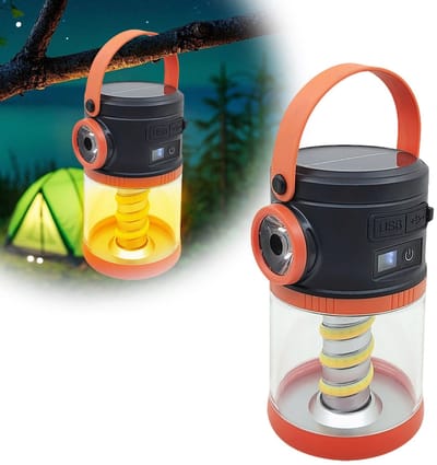 Kampeerlamp - Campinglamp - Tentlamp Oplaadbaar - Solar LED Lamp - Campinglantaarn met Powerbank - 2000 mAh - IPX4 - Oranje
