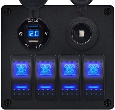 ProRide Schakelpaneel 12V voor Auto/Boot - USB Lader 2 Poorten met Sigaretten stopcontact - 5V/2.4A - DS2114B - 4 schakelaars