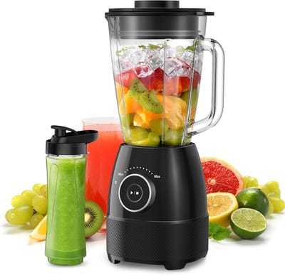 SnelShoppen - Mixer, Smoothiemaker, Blender 1500 Watt, Hogesnelheidsmixer met Glazen Reservoir 1,5 Liter, 600 ml Flessen, BPA-vrij Tritan, Instelbare