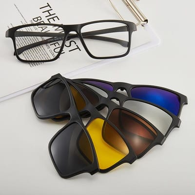 1/6 In 1 Magnetische Clip-On Zonnebril Voor Mannen Vrouwen Polaroid Zonnebril Frame Met Tas Optische Accessoires gray