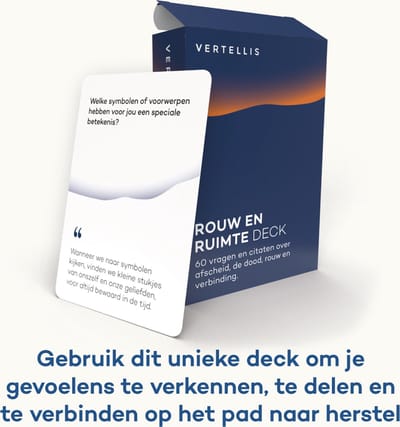 Vertellis Rouw en Ruimte Deck - Kaartendeck met 60 Vragen en Citaten over Rouw, Afscheid en Verlies - Coachkaarten voor Rouwverwerking - Condoleance Cadeau