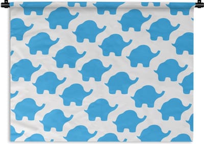 Wandkleed - Wanddoek - Blauw - Olifant - Design - 90x67.5 cm - Wandtapijt