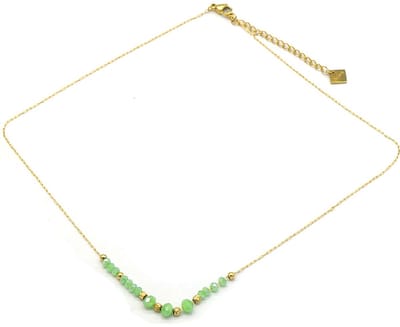 Ketting met Glaskralen - RVS - Lengte 39-44 cm - Groen