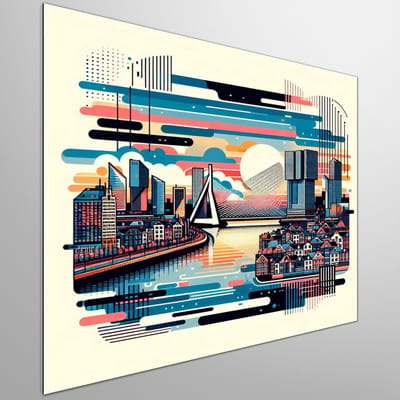 Abstract rotterdam schilderij | Rotterdam's Urban Symphony: A Vibrant Abstract Expression of City Life | Kunst - 20x20 centimeter op Dibond | Foto op Dibond