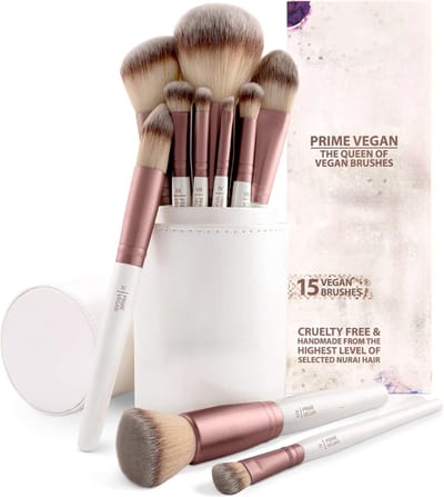 Famanu – 12-delige milieuvriendelijke make-upkwastenset – Vegan borstels voor poeder, foundation en highlight – Lichtbruin