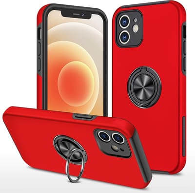 Telefoonhoesje Met Vingerring & Magneet voor Telefoohouders - Hoesje Geschikt voor: iPhone 12 Pro Max - Anti-drop harde cover - Rood