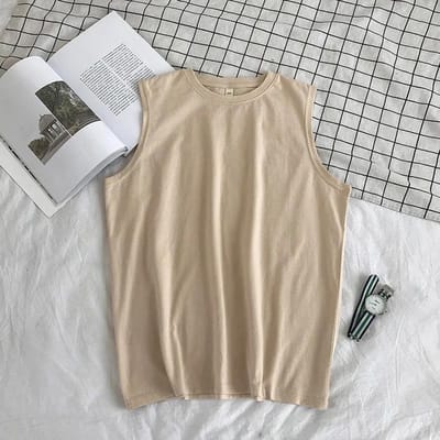 Katoenen Vest Zomer Los Effen Kleur Mouwloos Sport Fitness Taillecoat Vest M beige