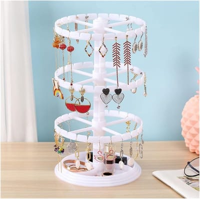 Sieradenrek - Opberger Toren - Juwelen Presenteren - 360 Graden Draaibaar - D16xH30cm - Wit