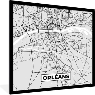 Fotolijst incl. Poster - Frankrijk - Orléans - Stadskaart - Plattegrond - Kaart - 40x40 cm - Posterlijst