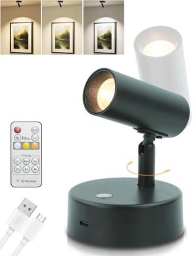 Oplaadbare Binnenspot met Afstandsbediening - Draadloze LED Wandlamp voor Kunstverlichting - 5000 mAh, Dimbaar en Timer Functie