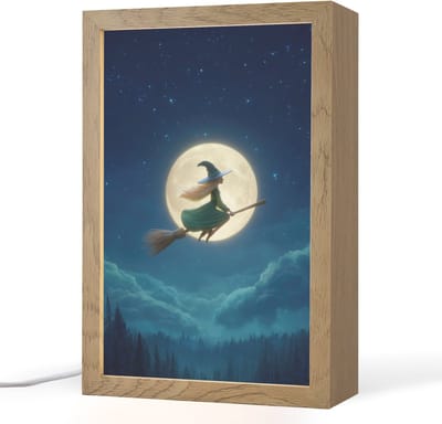 Nachtlampje 20x30 cm - Kinder lampje - Heks - Volle maan - Sterrenhemel - Tafellamp kinderkamer - Slaapkamer lamp - Bedlamp kinderen - Kinderlampje stopcontact - Wandlamp babykamer - Nachtlampjes