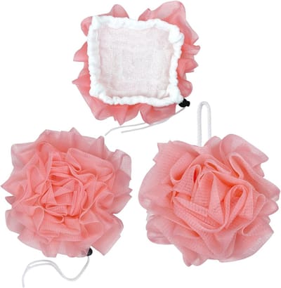 2-in-1 Bad Spons en Douche Puff - Loofah Scrubbers voor Grondige Reiniging en Lichaamsverzorging voor Mannen en Vrouwen (Roze)