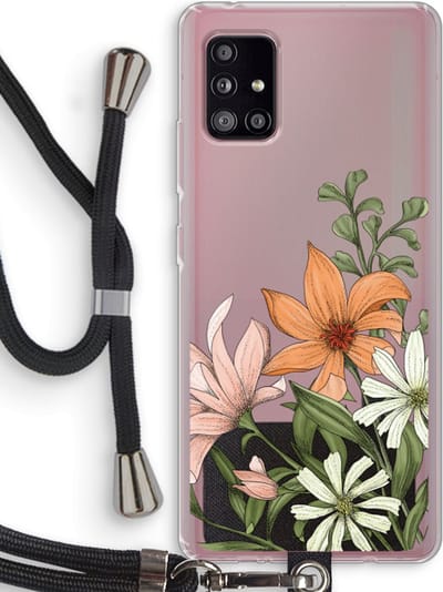 Case Company® - Hoesje met koord geschikt voor Samsung Galaxy A51 5G hoesje met Koord - Floral bouquet - Telefoonhoesje met Zwart Koord - Bescherming aan alle Kanten en Over de Schermrand